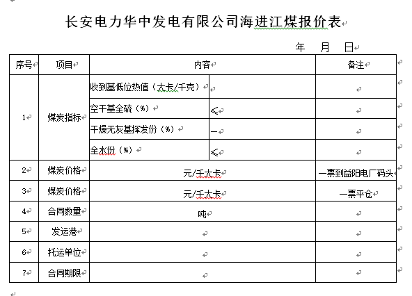 湖南长安益阳电厂2018年4月下旬海进江煤报价表